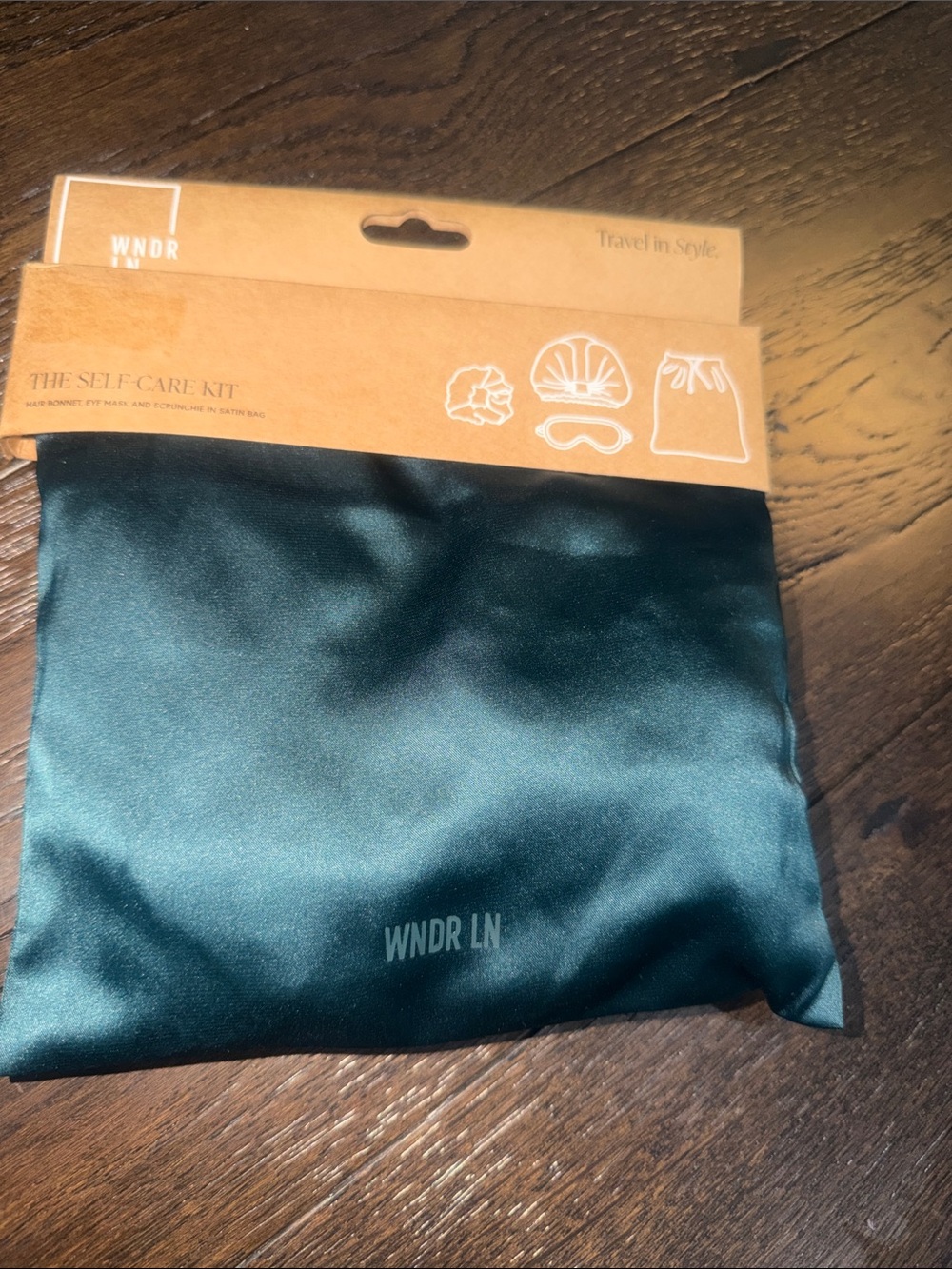 WNDR LN The Self-Care Kit - hair bonnet, eye mask, and scrunchie in satin bag